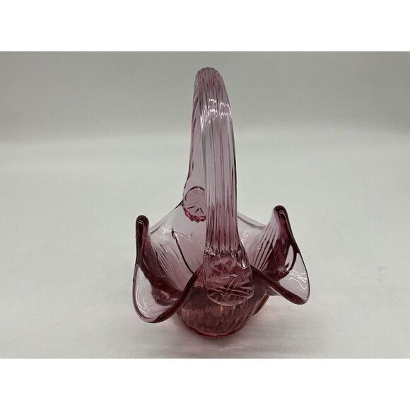 Footed Vintage Fenton Plum Art Glass Basket with Applied Handle 6" Tall Marked - Picture 8 of 16